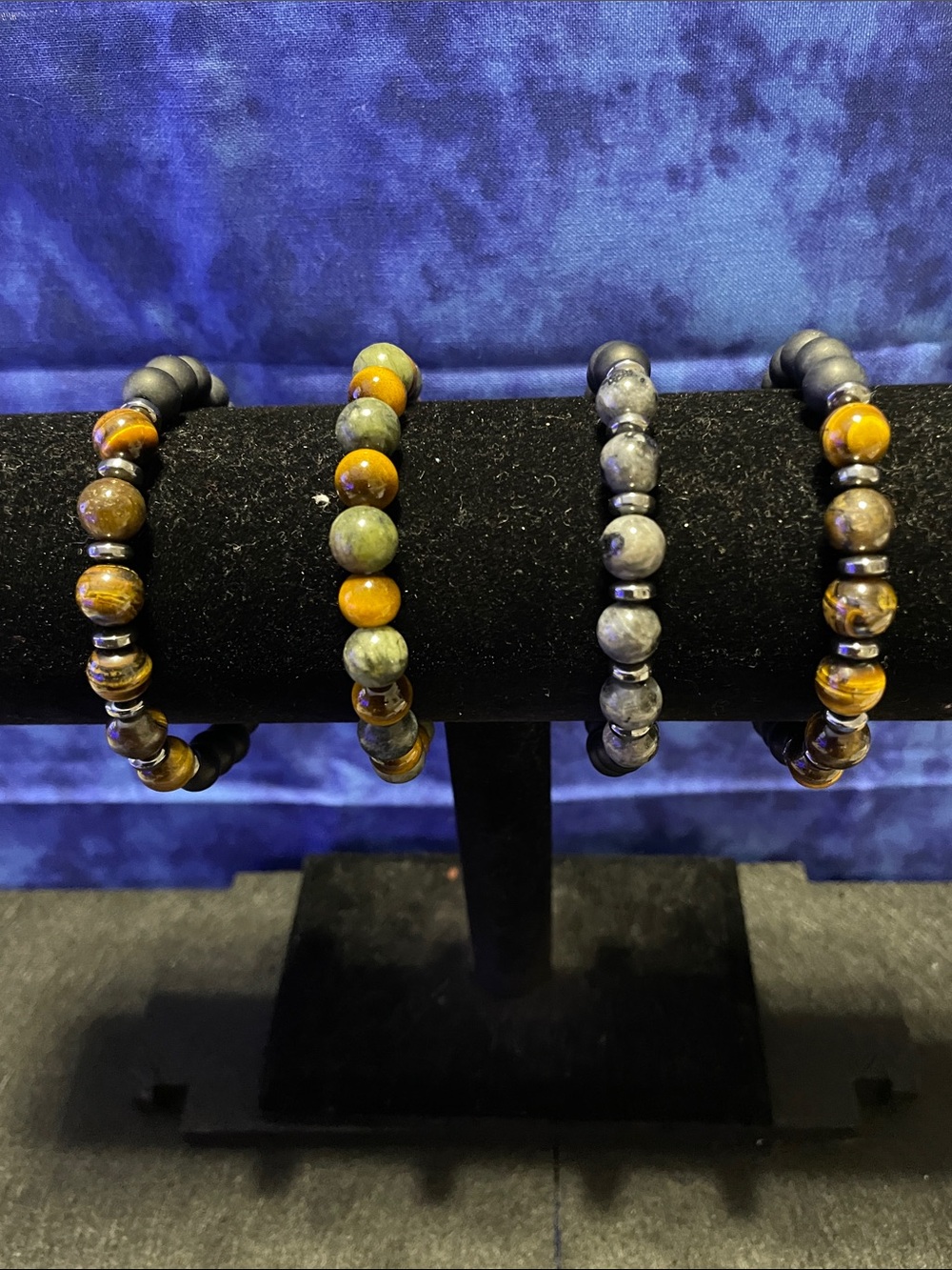 Set of 4-  Men’s Smoky Quartz & Tiger Eye Beads with Hematite accent pieces.